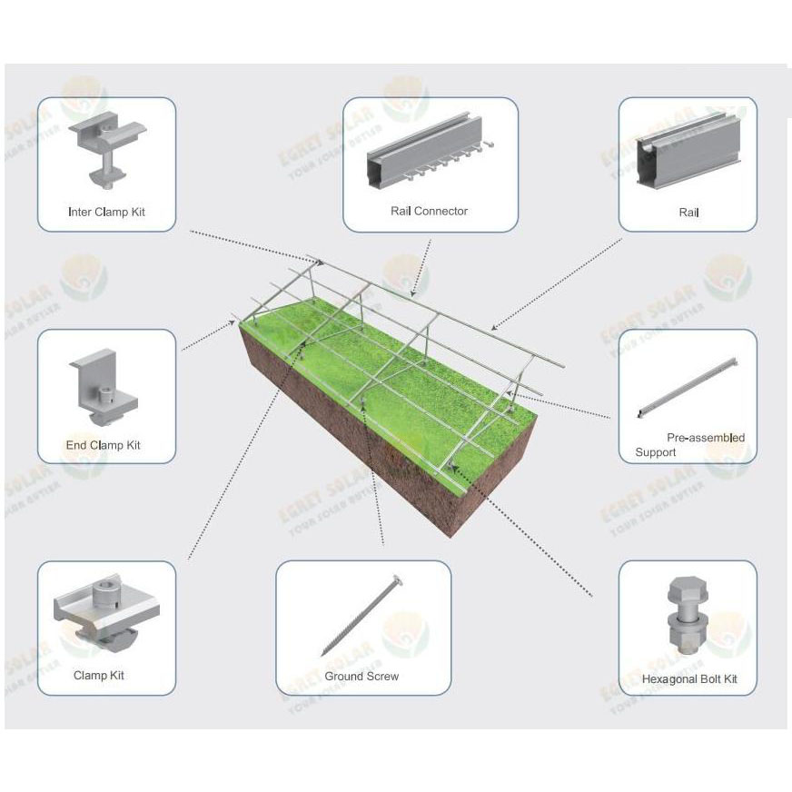 Sistema de estantería solar con estructura de montaje en tierra de paneles solares